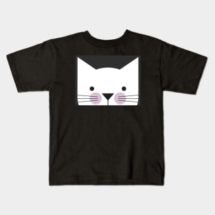 Peek-a-Boo Kitty, Black and White with Lavender Cheeks Kids T-Shirt